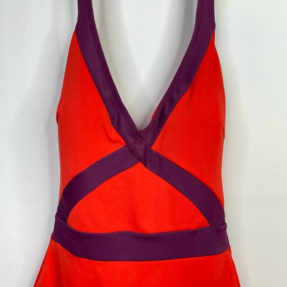 Boden Kefalonia One Piece Halter Swimsuit Swim Red Purple Womens 6L 6 Long Tall - Picture 3 of 16